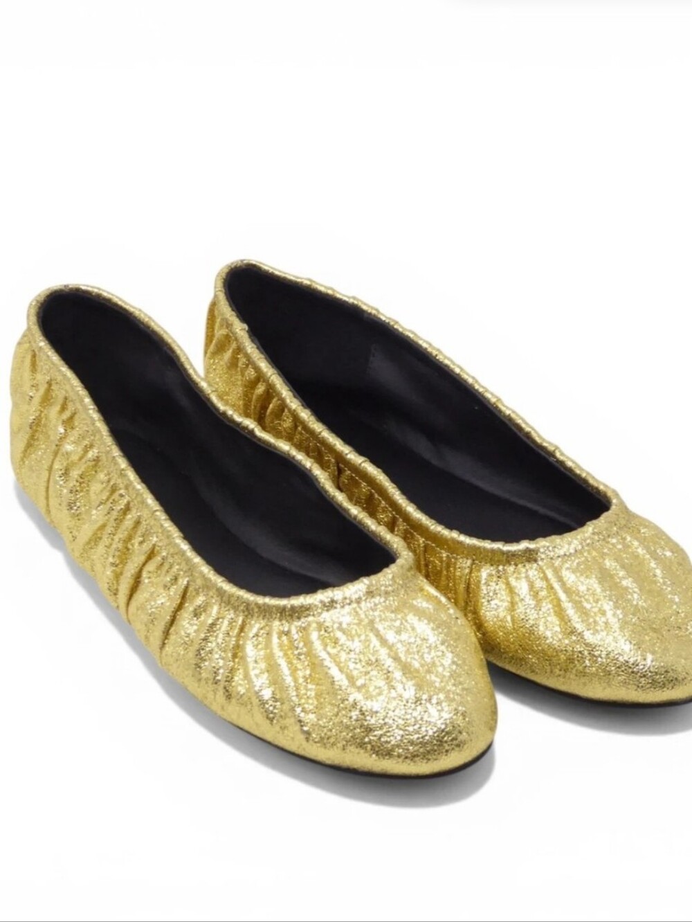 Rebecca Minkoff Ballet Flats Gold Metallic Ruched Leather .... Size 6.5